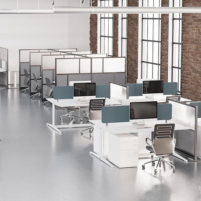 Stand Up Desk Store Expanse Modular Wall | 70'' x 70'' Wall | Expandable Partition Room Divider with Rearrangeable Frosted Acrylic & Sound Absorbent Panels (Black Frame)