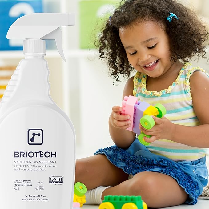 BRIOTECH Sanitizer Disinfectant Hypochlorous Spray, Kill 99.99% of Viruses & Bacteria, Control Mold, Eliminate Odor, Gentle for Nursery & Play Rooms, Food Contact Surface Sanitizer, 4 fl oz