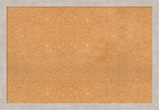 Amanti Art Natural Cork Board for Wall, 27x39 Vision Board with Silver Wood Frame, Large Corkboard Office Decor for Home Organization, Casual Corkboard Pinboard to display items for home organization