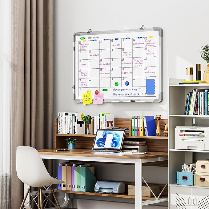 Large Dry Erase Calendar Whiteboard for Wall, Polegas 24" X 18" Magnetic White Board Calendar, Double Sided Whiteboard Calendars Dry Erase, Wall Hanging Monthly Board for Home School Office