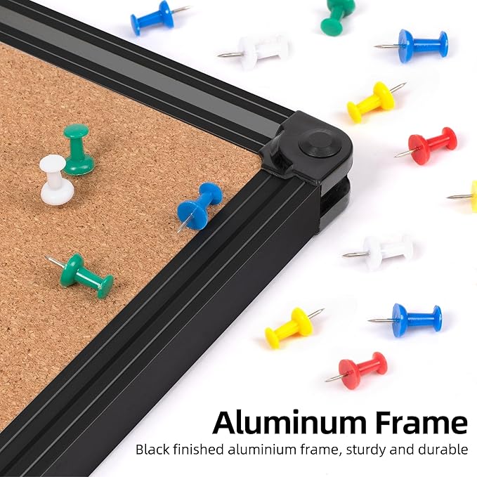 Board2by Extra Large Cork Bulletin Board 60" X 48", Black Aluminum Framed 5'x4' Corkboard for Wall, Wall Mounted Notice Pin Board with 18 Push Pins for School, Home & Office