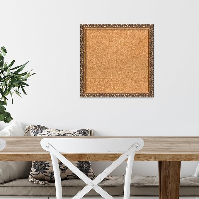 Amanti Art Natural Cork Board for Wall, 16x16 Vision Board with Bronze Frame, Small Corkboard Office Decor for Home Organization, Traditional Corkboard Pinboard to Display Items for Home Organization