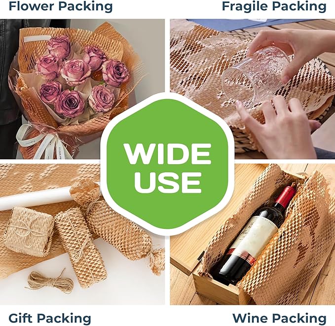 HexcelWrap Mini - Honeycomb Packing Paper, Eco-Friendly, Sustainable Paper Bubble Wrap for Shipping & Moving, Cushioned Packing Material in Easy Self-Dispenser Box - White, 12" x 1400'