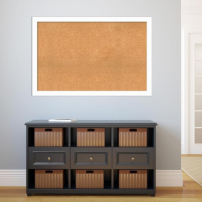 Amanti Art Natural Cork Board for Wall, 31x47 Vision Board with White Frame, Oversize Corkboard Office Decor for Home Organization, Casual Corkboard Pinboard to Display Items for Home Organization in
