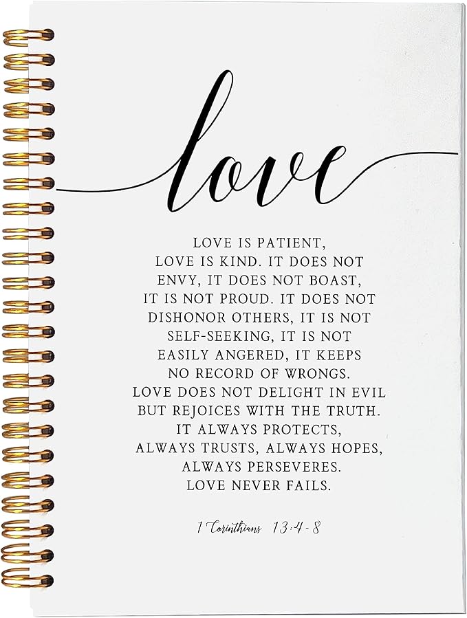 VNWEK Bible Scripture 1 Corinthians 13:4-8 Love Never Fails Spiral Notebook Journal 5.5 x 8.3 inches,Christian Lined Hardcover Spiral Notebook,Inspirational Christian Gifts for Women Men Faith Teens