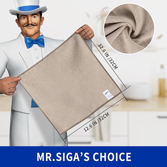 MR.SIGA Microfiber Cleaning Cloths, All-Purpose Surface Microfiber Towels, Streak Free Cleaning Rags, Pack of 12, Wheat, Size 32 x 32 cm(12.6 x 12.6 inch)