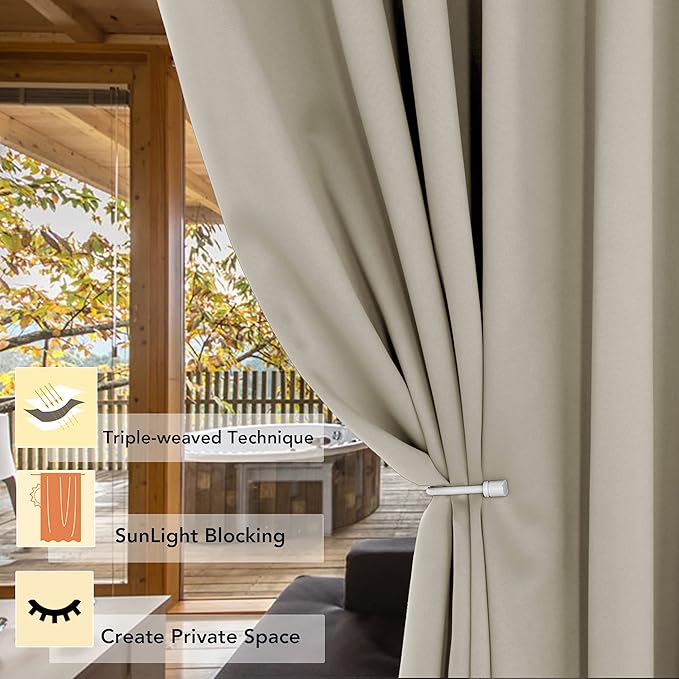 BONZER Room Divider Blackout Curtain Wide Room Darkening Total Privacy Wall Noise Reducing for Bedroom, 108L x 70W Inch (9L x 5.8W ft), 1 Panel, Cream