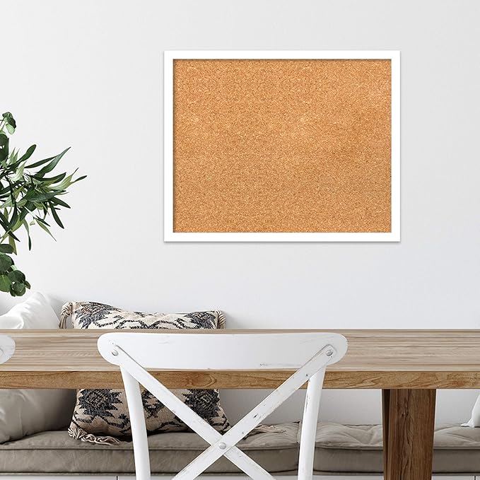 Amanti Art Natural Cork Board for Wall, 17x21 Vision Board with White Frame, Small Corkboard Office Decor for Home Organization, Modern Corkboard Pinboard to Display Items for Home Organization in