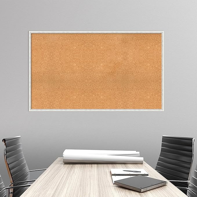 Amanti Art Natural Cork Board for Wall, 29x49 Vision Board with White Frame, Oversize Corkboard Office Decor for Home Organization, Modern Corkboard Pinboard to Display Items for Home Organization in