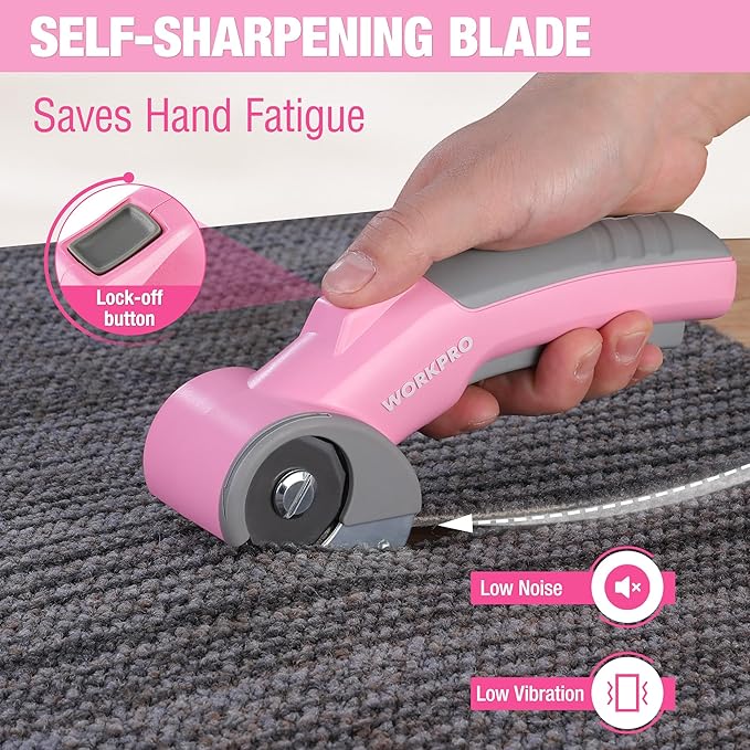 WORKPRO Cordless Electric Scissors, 4V Rotary Cutter for Cardboard Carpet Leather Plastic, 2000mAh Rechargeable Powerful shears with Storage Case