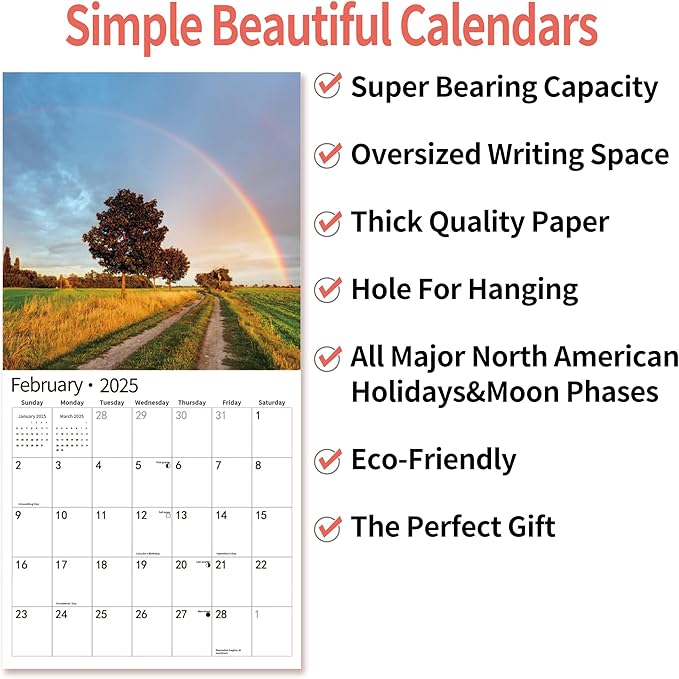 2025 Wall Calendar,Calendar 2025, January 2025 - December 2025, Wall Calendar Rainbow, 12" x 24" Opened,Full Page Months Thick & Sturdy Paper for Calendar Organizing & Planning