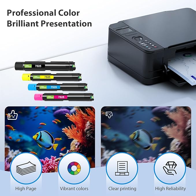 Compatible 7525 Toner Cartridge High Yield Replacement for Xerox Workcentre 7525 7830 7835 7845 7530 7535 7545 7556 7855 7970 7835i 7970i Printer (4-Pack, 006R01513 006R01514 006R01515 006R01516)