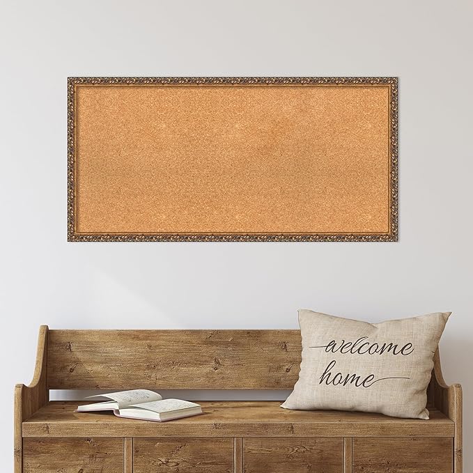 Amanti Art Natural Cork Board for Wall, 20x40 Vision Board with Bronze Frame, Large Corkboard Office Decor for Home Organization, Traditional Corkboard Pinboard to Display Items for Home Organization