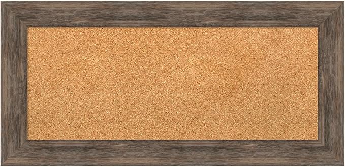 Amanti Art Natural Cork Board for Wall, 17x35 Vision Board with Brown Wood Frame, Medium Corkboard Office Decor for Home Organization, Country Rustic Corkboard Pinboard to Display Items for Home