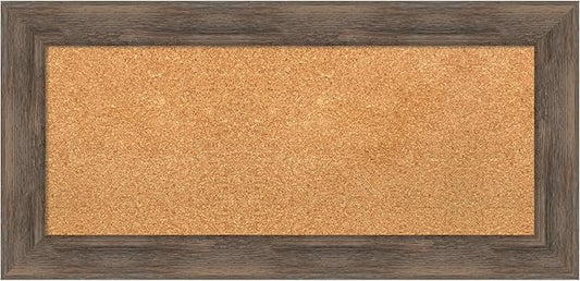 Amanti Art Natural Cork Board for Wall, 17x35 Vision Board with Brown Wood Frame, Medium Corkboard Office Decor for Home Organization, Country Rustic Corkboard Pinboard to Display Items for Home