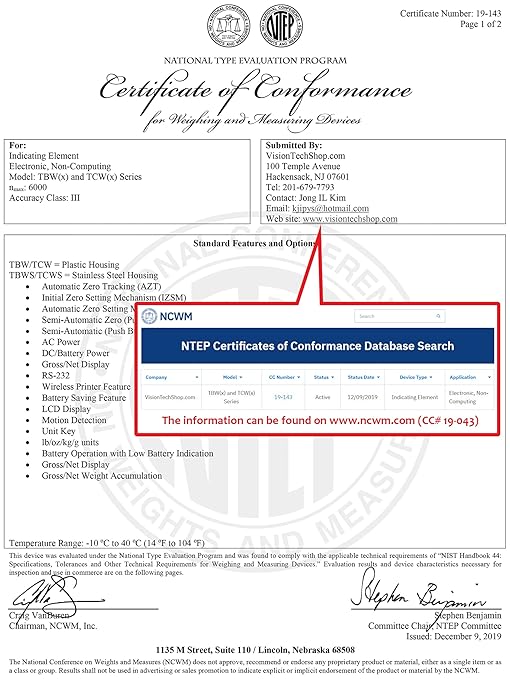 VisionTechShop TBWS-100 Washdown Stainless Steel Bench Scale, Lb/Kg/Oz Switchable, 100lb Capacity, 0.02lb Readability, NTEP Legal for Trade