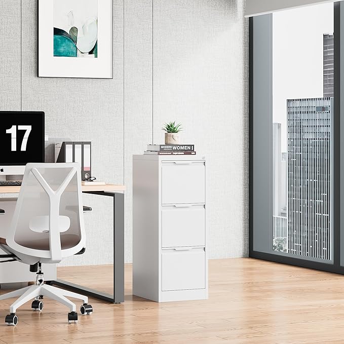 Bestoo 17.8" D File Cabinet, 3 Drawer Metal Filing Cabinets with Lock, Locking Vertical File Cabinet for Letter/Legal/A4/F4 Size, Easy Assemble (White)