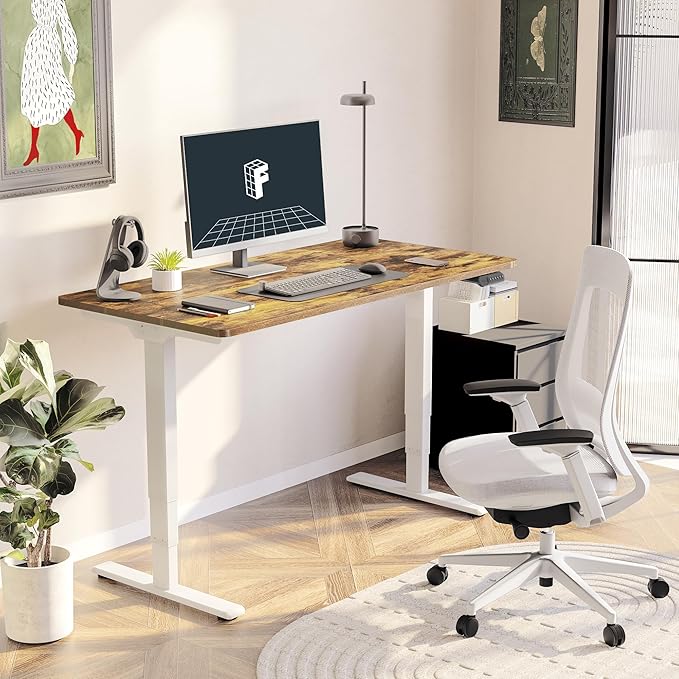 FLEXISPOT E6 Essential 3 Stages Dual Motor Electric Standing Desk 48x30 Inch Whole-Piece Board Height Adjustable Electric Sit Stand Desk(White Frame + Special Walnut Desktop, 2 Packages)