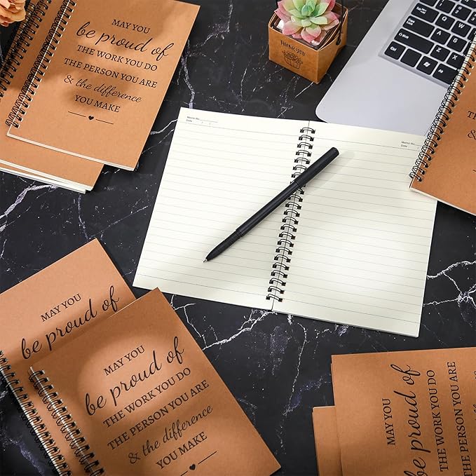 Colarr 24 Pcs A5 Inspirational Spiral Notebook Bulk Appreciation Gift 6x8 Inch Motivational Notepad 100 Page/50sheet Lined College Ruled Journal for Employee Coworker Teacher Nurse (Brown)