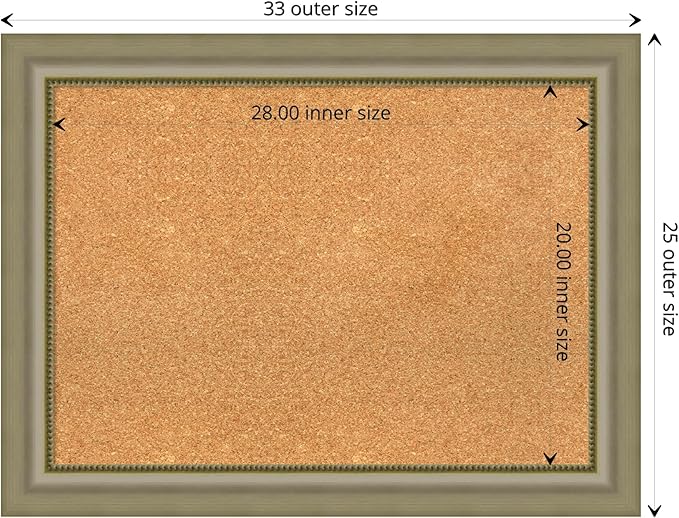 Amanti Art Natural Cork Board for Wall, 25x33 Vision Board with Silver Wood Frame, Medium Corkboard Office Decor for Home Organization, Traditional Corkboard Pinboard to display items for home