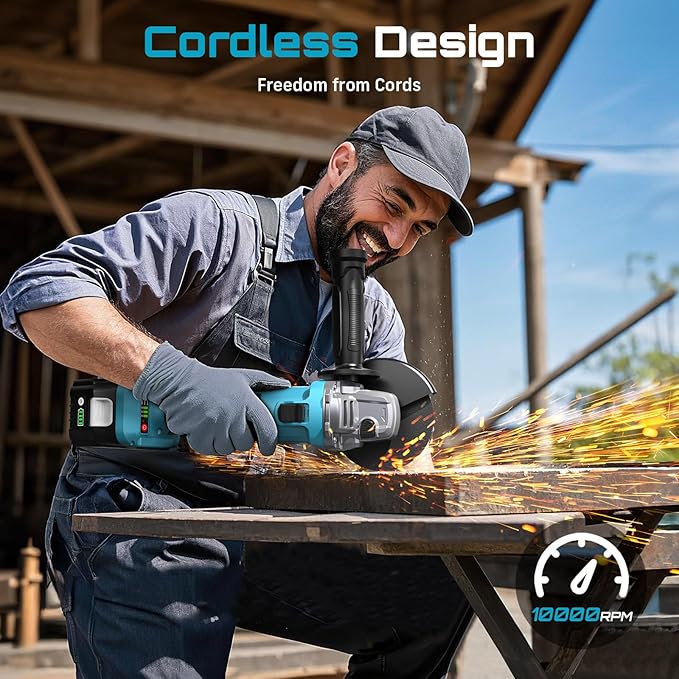 SEESII Cordless Angle Grinder 4-1/2 Inch, 21V Brushless Battery Grinder Tool with 2X 4.0Ah Batteries, 10000RPM for Metal Cutting, Grinding, Polishing, Rust Removal (Blue)