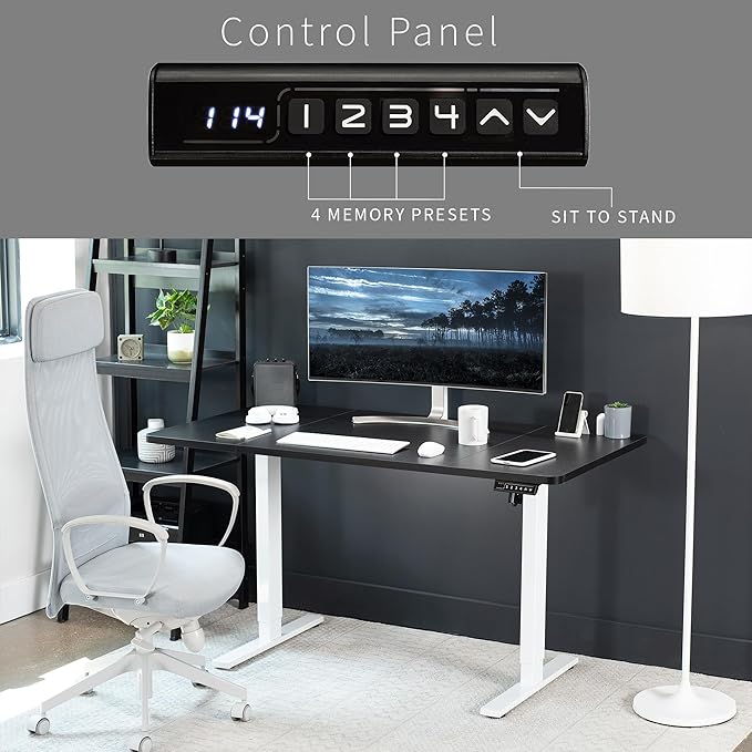 VIVO Electric 60 x 30 in Standing Desk, Memory Height Adjustment, 1B Series, Black Top White Frame, DESK-KIT-1W6B-30