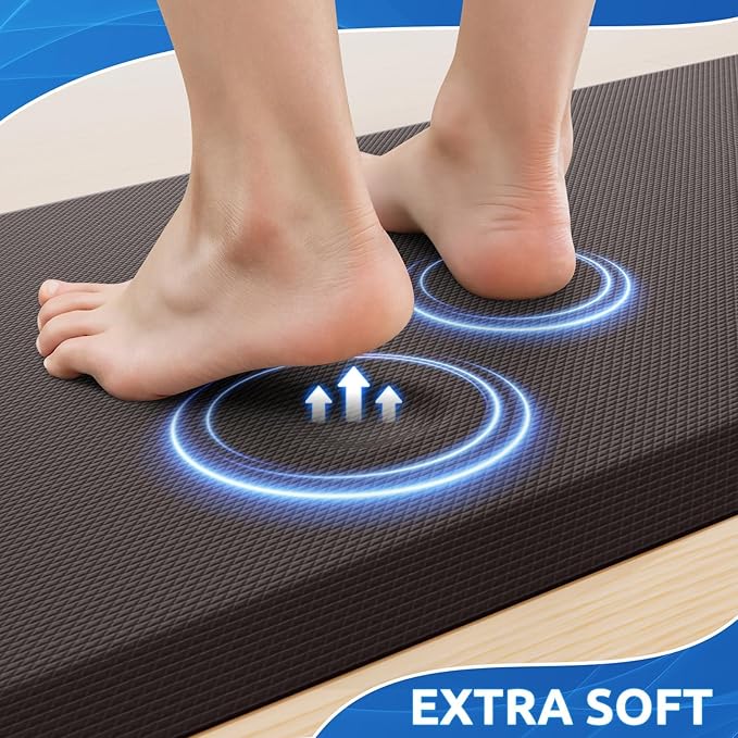 KitchenClouds 2PCS Kitchen Rugs Cushioned Anti-Fatigue Non-Slip Waterproof Kitchen Mat Comfort Foam Standing Mat for Floor Office Sink Laundry (Chocolate)