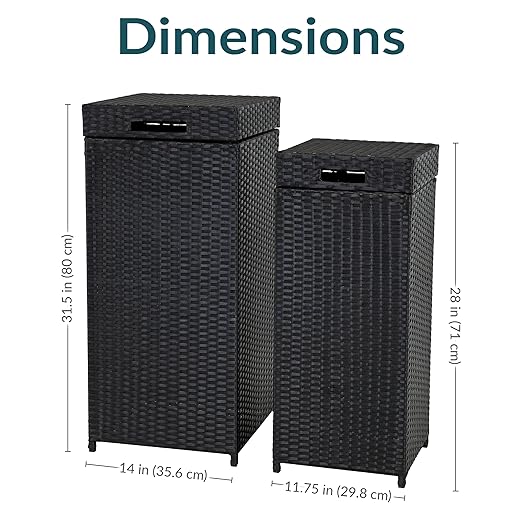 Sunnydaze Outdoor Trash Cans with Lids - Set of 2 Indoor and Outdoor Garbage Cans – 26 Gal and 15 Gal - Black