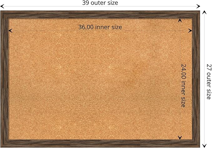 Amanti Art Natural Cork Board for Wall, 27x39 Vision Board with Brown Wood Frame, Large Corkboard Office Decor for Home Organization, Rustic Farmhouse Corkboard Pinboard to display items for home