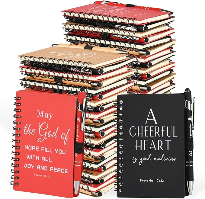 Christian Prayer Journal Spiral Notebooks Bulk with Pens - Small Notepads (4.13”x5.43”) - inspirational Gifts for Women men,Church Members & Bible Study Groups (60 sets multicolor)