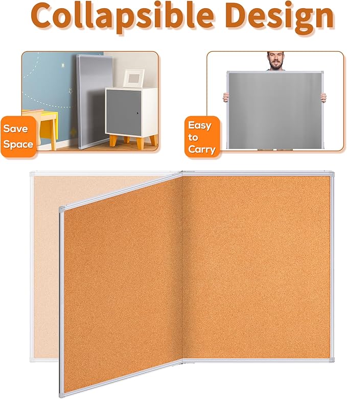 maxtek Large Cork Board 60 x 36 in, Bulletin Board for Walls, 5'x 3' Extra Aluminum Framed Corkboard, Foldable Wall Mounted Back to School Pin Memo Notice Cork Board for Office, Home Wall Display