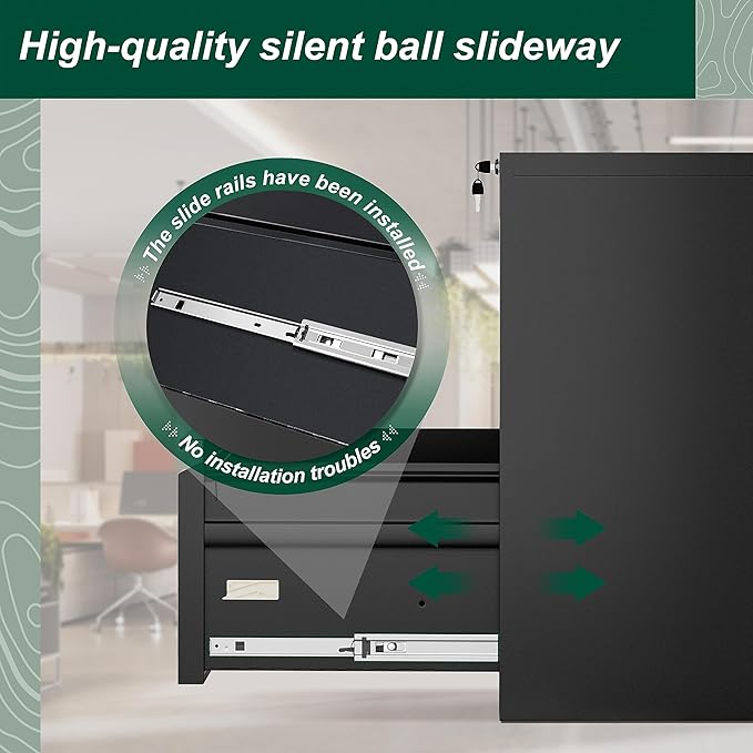 Superday Metal Lateral File Cabinet with Lock, 2 Drawer File Cabinet, Black Filing Cabinets with Lock, Filing Cabinets for Home Office/Legal/Letter/A4, Home Office Furniture for Hanging File