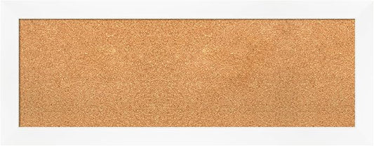 Amanti Art Natural Cork Board for Wall, 15x39 Vision Board with White Frame, Medium Corkboard Office Decor for Home Organization, Modern Corkboard Pinboard to Display Items for Home Organization in