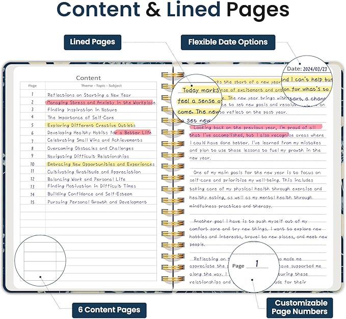 Lined Spiral Notebook Journal for Work, 300 Pages Thick B5 (7.1"x10") College Ruled Journal for Women & Writing, Hardcover Notebook for Note Taking, Perfect for Office Home School, Rustic Bloom
