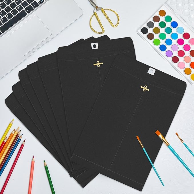 Geyee 100 Pcs Clasp Manilla Envelopes 10 x 13 Inch Gummed Colored Envelopes for Storing or Mailing for Home Office Business Supplies(Black)