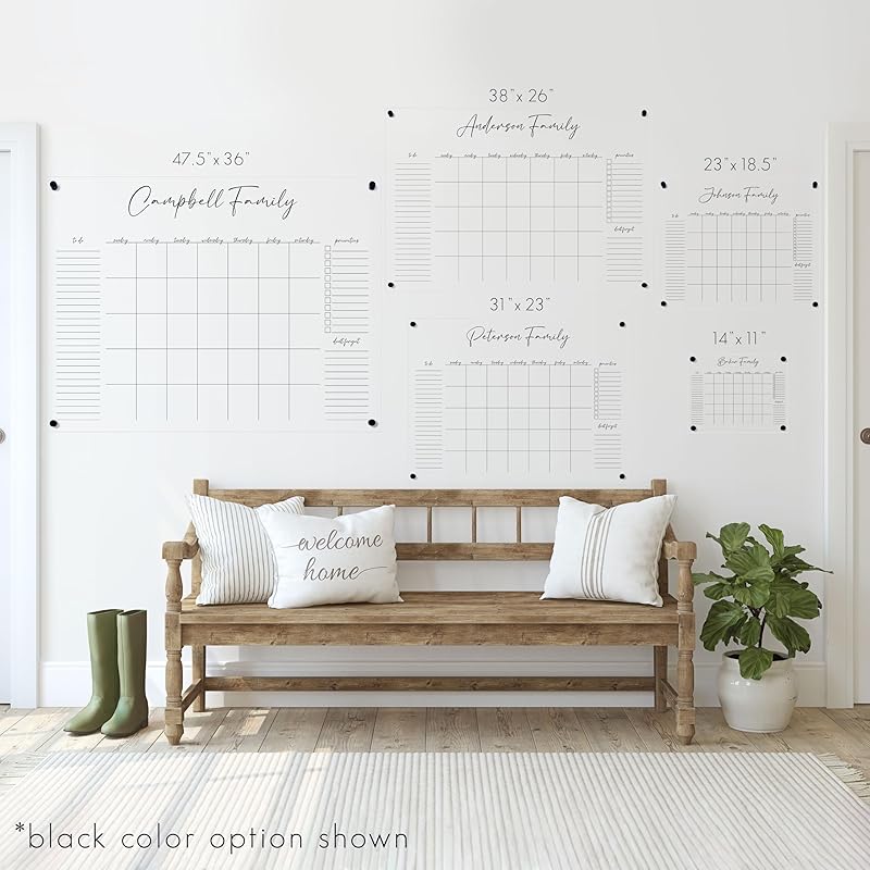 Personalized Clear Acrylic Calendar for Wall, Calendar Whiteboard for Wall, Dry Erase Wall Calendar, Wall Calendar Organizer System for Home (Cursive, Navy, 47.5"W x 36"H)