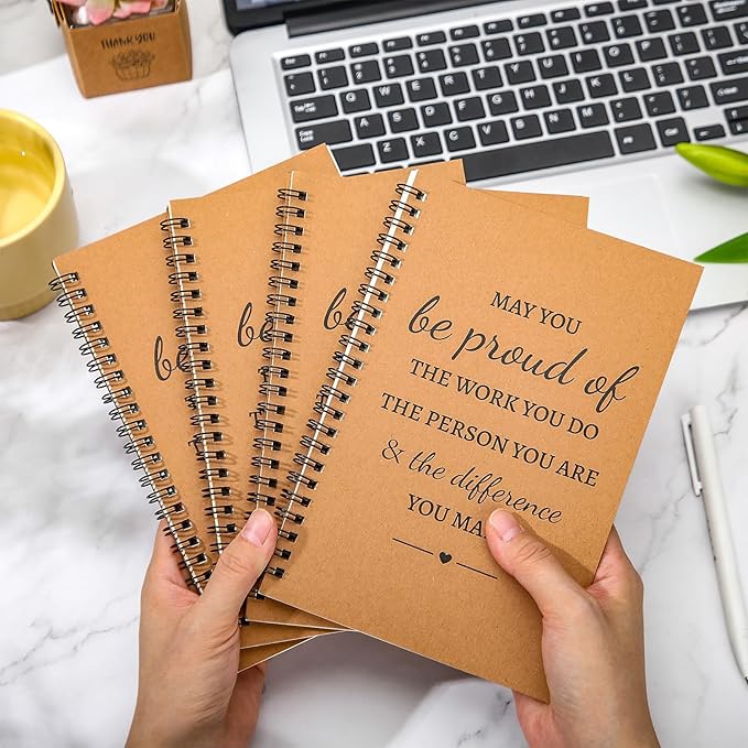 Colarr 24 Pcs A5 Inspirational Spiral Notebook Bulk Appreciation Gift 6x8 Inch Motivational Notepad 100 Page/50sheet Lined College Ruled Journal for Employee Coworker Teacher Nurse (Brown)