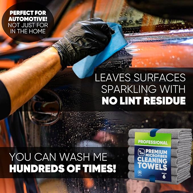 Microfiber Wholesale 16" x 24" Pro Multi Surface Microfiber Towels | 6 Pack (Gray)