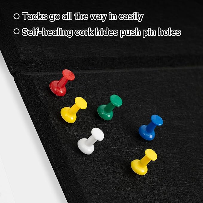 AKTOP Black Cork Bulletin Board 24"x36", 6 Pack Removable Felt Cork Board Tiles for Wall, Large 2 x 3 Bulletin Board Notice Pin Board for Office, School & Home, 24 Safe Adhesive Tabs, 20 Pushpins