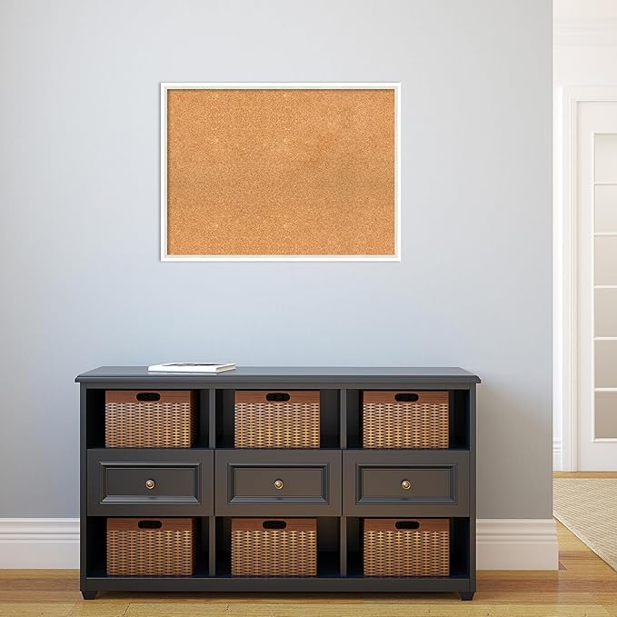 Amanti Art Natural Cork Board for Wall, 23x31 Vision Board with White Frame, Large Corkboard Office Decor for Home Organization, Modern Corkboard Pinboard to Display Items for Home Organization in