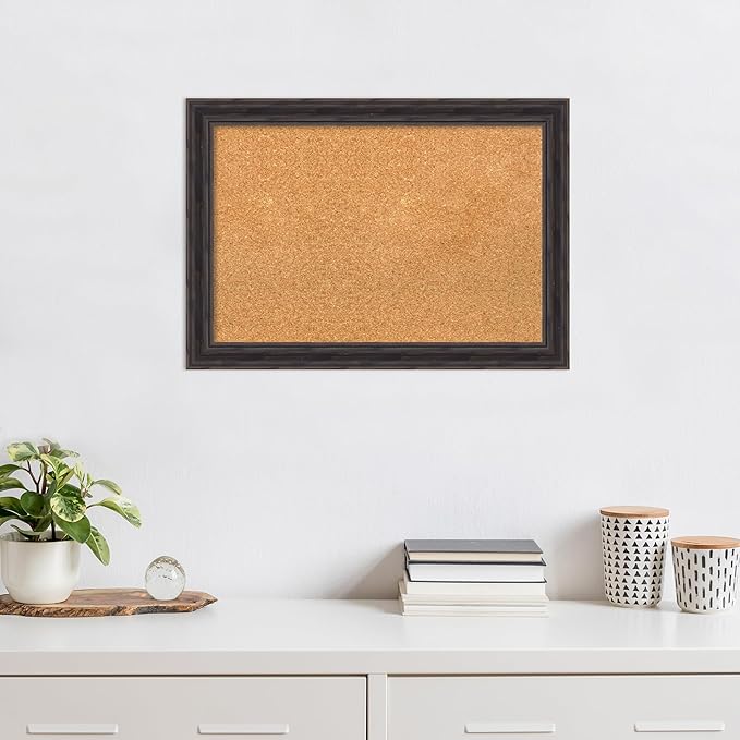 Amanti Art Natural Cork Board for Wall, 19x27 Vision Board with Brown Wood Frame, Medium Corkboard Office Decor for Home Organization, Rustic Farmhouse Corkboard Pinboard to display items for home