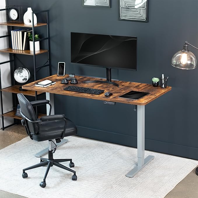 VIVO Electric 60 x 30 in Rustic Standing Desk, Memory Height Adjustment, 1B Series, Vintage Brown Top Gray Frame, DESK-KIT-1G6N-30