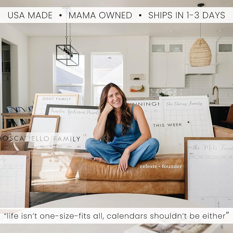 Personalized Clear Acrylic Calendar for Wall, Calendar Whiteboard for Wall, Dry Erase Wall Calendar, Wall Calendar Organizer System for Home (Block, Navy, 23"W x18.5"H)