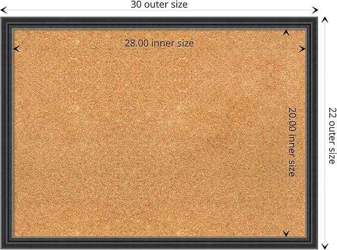 Amanti Art Natural Cork Board for Wall, 22x30 Vision Board with Black Wood Frame, Medium Corkboard Office Decor for Home Organization, Traditional Corkboard Pinboard to display items for home