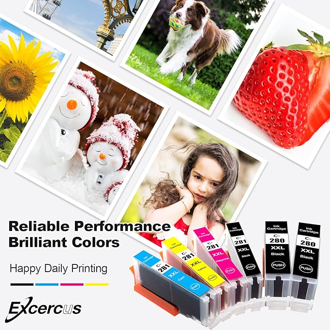 Compatible Ink Cartridge Replacement for Canon PGI-280 XXL CLI 281 Compatible with Canon Pixma TR7520 TR8520 TS6120 TS6220 TS6320 TS8120 TS8220 TS9120 TS9520 TS9521C (2PGBK & BK/C/M/Y 6 PK)