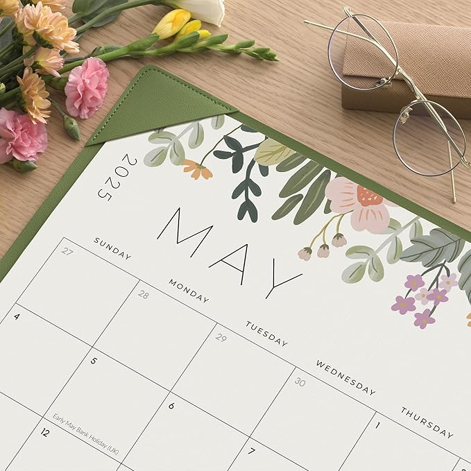 Desk Calendar 2025-2026 with Desktop Mat, Cabbrix Large Desk Pad Calendar 22 x 17 Inch Runs From July 2025 to December 2026, Floral Design Calendar 2025 for Home School and Office (Green)