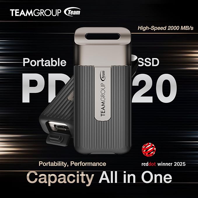 TEAMGROUP PD20 4TB Portable External Solid State Drive SSD Read up to 2000MB/s USB 3.2 Gen2x2 Type-C Waterproof Dustproof IP54 TPSEG5004T0C102