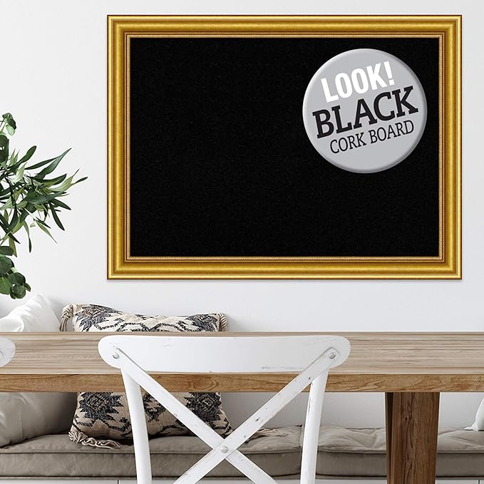 Amanti Art Black Cork Board for Wall, 24x32 Vision Board with Gold Wood Frame, Medium Corkboard Office Decor for Home Organization, Traditional Corkboard Pinboard to display items for home