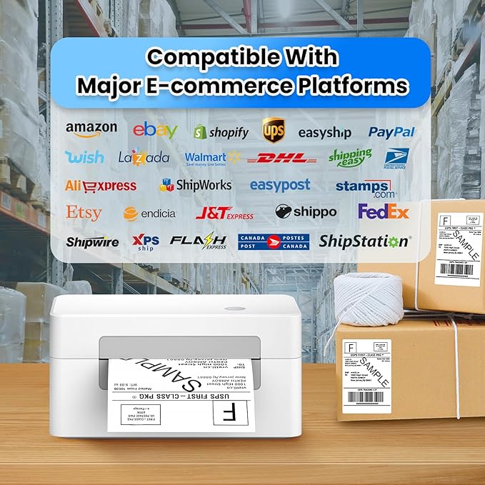 vretti Bluetooth Shipping Label Printer - 4x6 Thermal Printer for Shipping Packages and Small Businesses, Label Printer Supports Android/iPhone/Windows, Compatible with Shopify, Ebay, USPS, Amazon