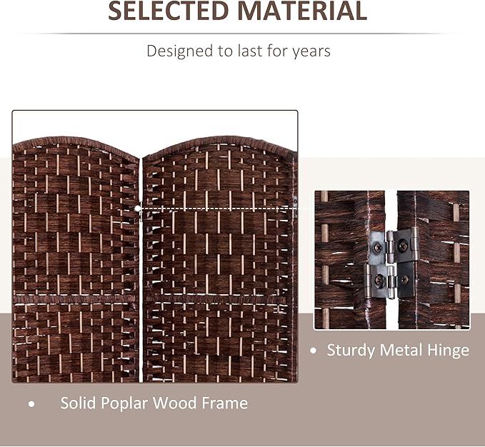 HOMCOM Room Divider 4 Panels Folding Privacy Screen 6FT Tall Portable Wicker Weave Partition Wall Divider for Bedroom Home Office, Brown